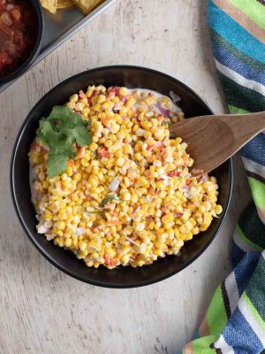 Corn Salad in Black Bowl